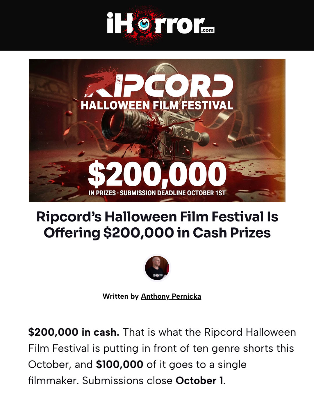iHorror.com has the latest on the Ripcord film festival. Learn about the contest for…
